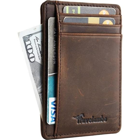 Mens Front Pocket Minimalist Leather Slim Wallet RFID Blocking Medium Size - Picture 2 of 6